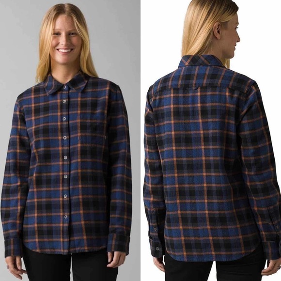 prAna Golden Canyon Flannel Long Sleeve Top Rich Sapphire - Picture 4 of 12